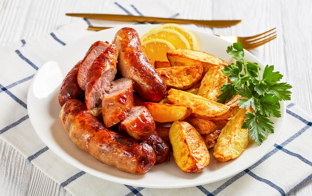 Sausage with lemon roast potatoes